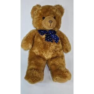 Large Vintage Brown Teddy Bear Plush Blue Moon Stars Ribbon Stuffed Animal 32”